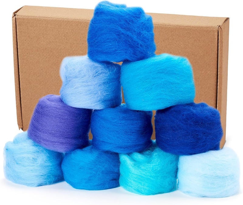 Boutigem 10 Colors Blue Needle Felting Wool 50g, 1.76oz Blue Wool Roving for Needle Felting, Soft Spinning Felting Wool Supplies for DIY Crafts, Felting, Blending, Weaving and Hand Spinning - Image 2
